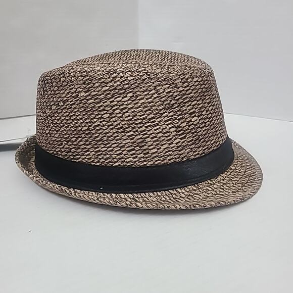 100% Paper Straw Brown Trilby Fedora Hat Brown,Black Band Unisex NWT M 57cm/22" - Picture 12 of 13